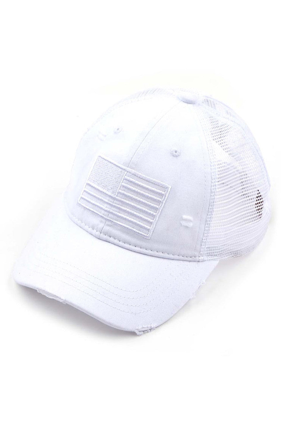 C.C Women's U.S.A Embroidery American Flag Ponytail Cap 4th of July
