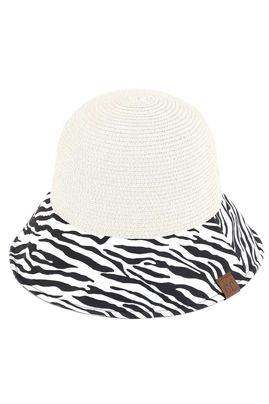 C.C Zebra Print Cloche Straw Bucket Hat