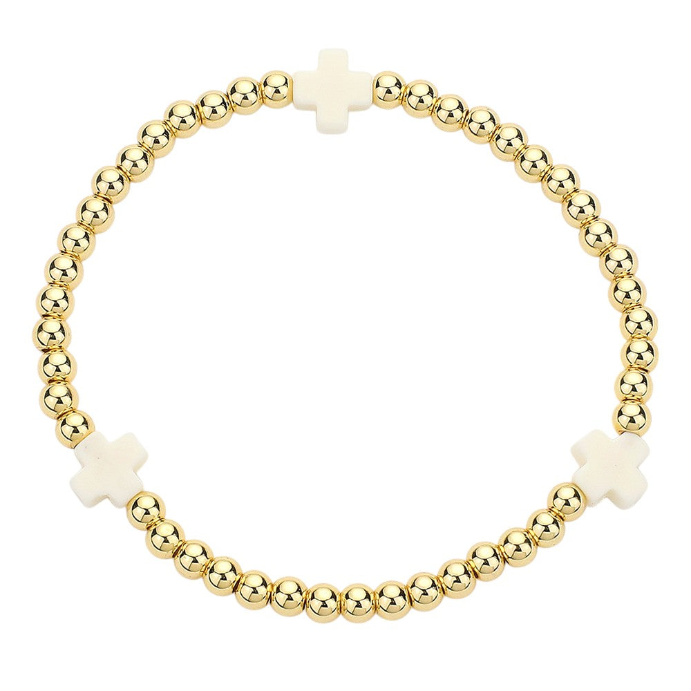 Cross Pointed Stainless Steel Ball Beaded Stretch Bracelet
