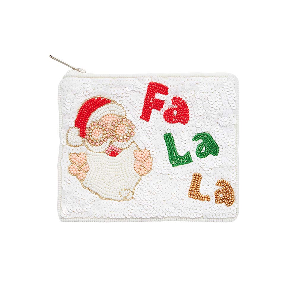 Fa La La Message Santa Beaded Christmas Mini Pouch Bag