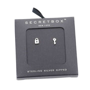 Secret Box Sterling Silver Dipped Key & Lock Stud Earrings