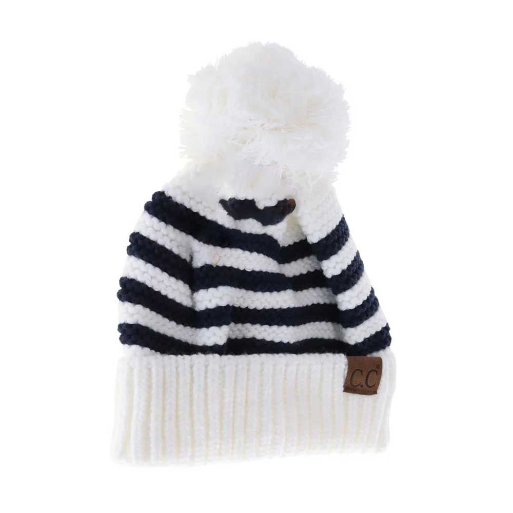 Knit Pom Striped C.C Beanie