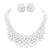 Rhinestone Embellished Pearl Cluster Necklace