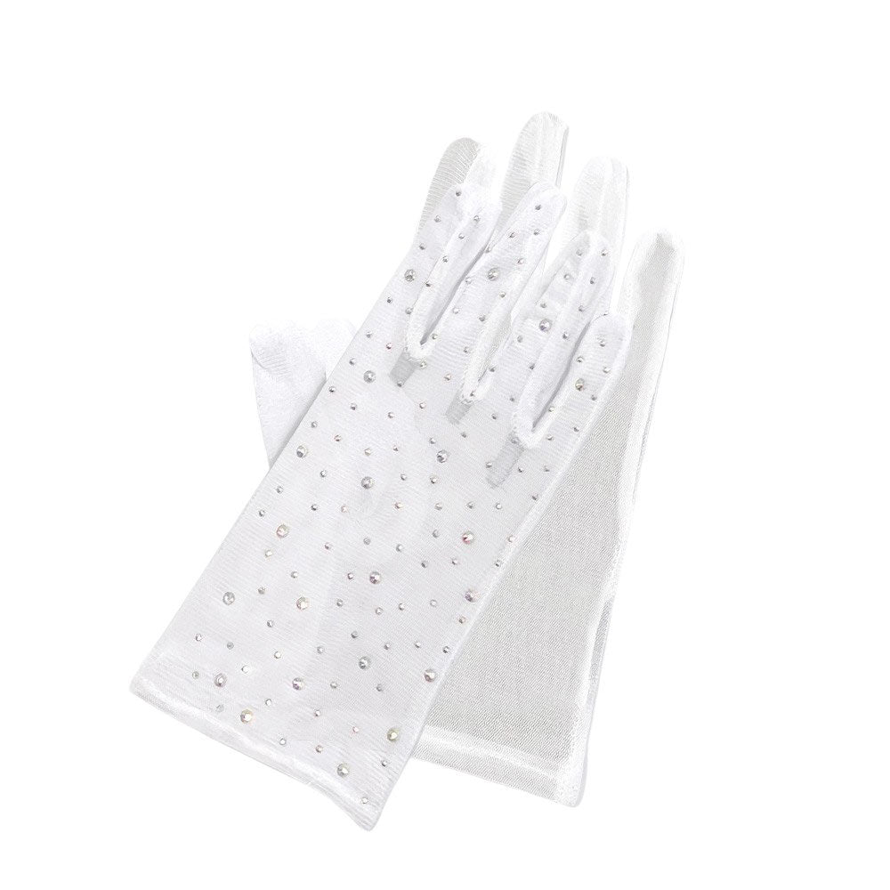 Stone Embellished Mesh Dressy Wedding Gloves