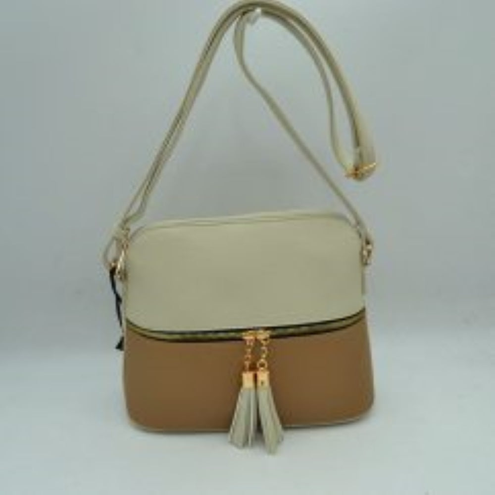 Crossbody Bag with Double Zipper Tassel Accent