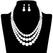 Multi Row Pearl Necklace Earring Set