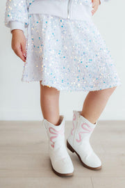 White Velvet Sequin Twirl Skort
