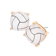 Volleyball Printed Square Stud Earrings