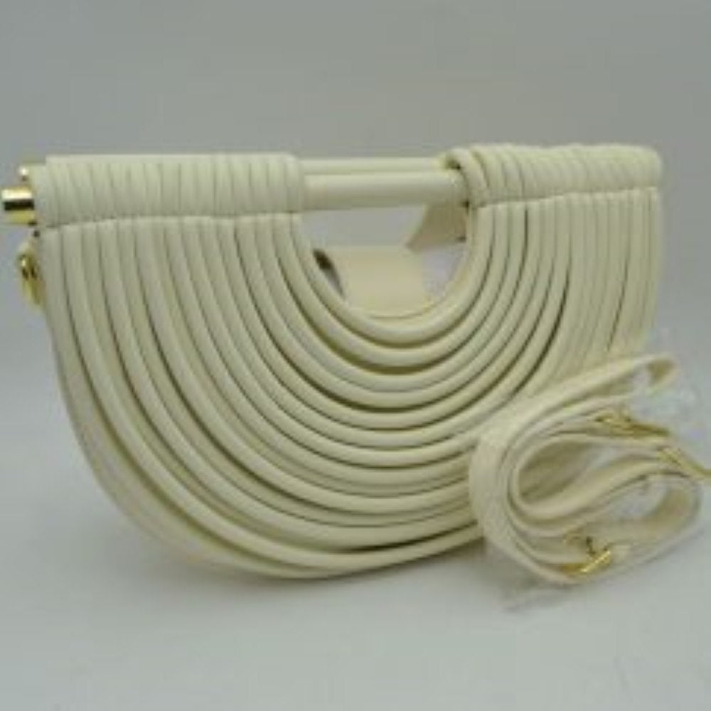 Structured Half-Moon Clutch Bag with Tubular Stitching and Shoulder Strap