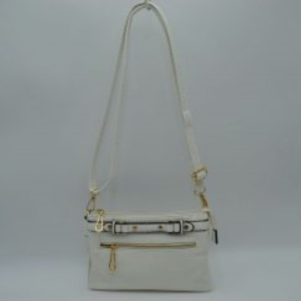 Multi-Zipper Crossbody Bag with Adjustable Strap and Gold Hardware