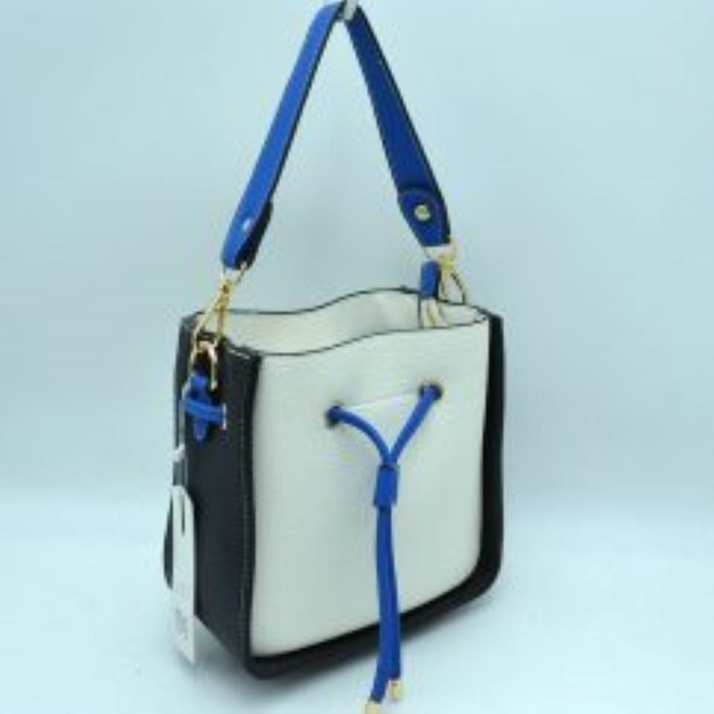 Color-Block Drawstring Bucket Bag with Multi-Strap Options
