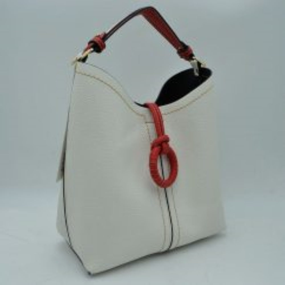 Pebbled Bucket Bag with Contrast Ring Accent and Top Handle