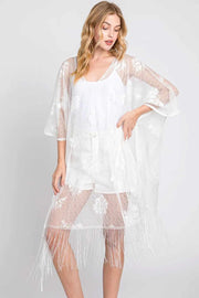 Floral Lace Poncho with Tassel