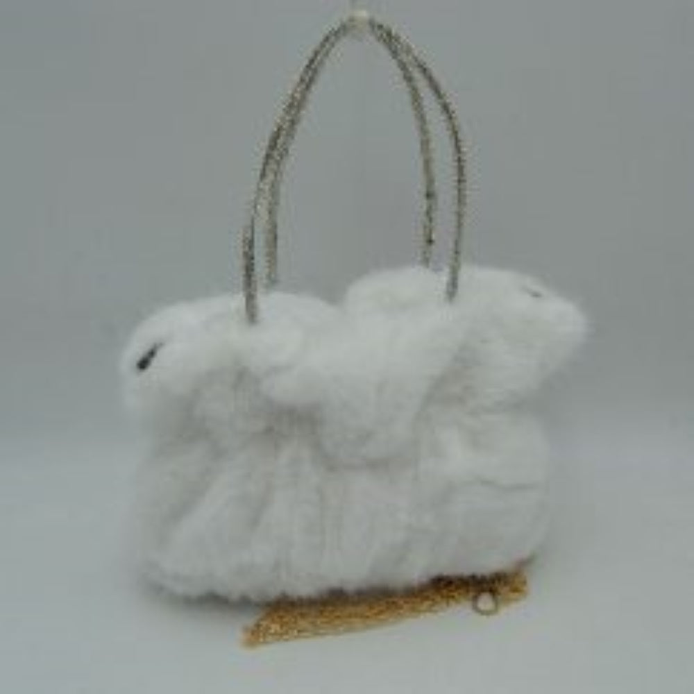 Plush Faux Fur Handbag with Rhinestone Handles and Chain Strap