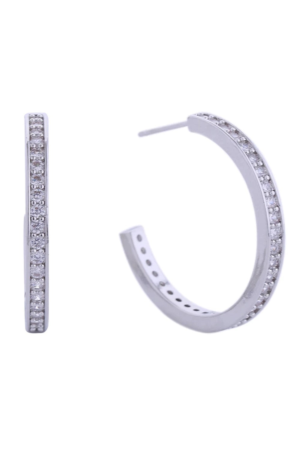 14K Daily CZ Pave Hoop Post Earring