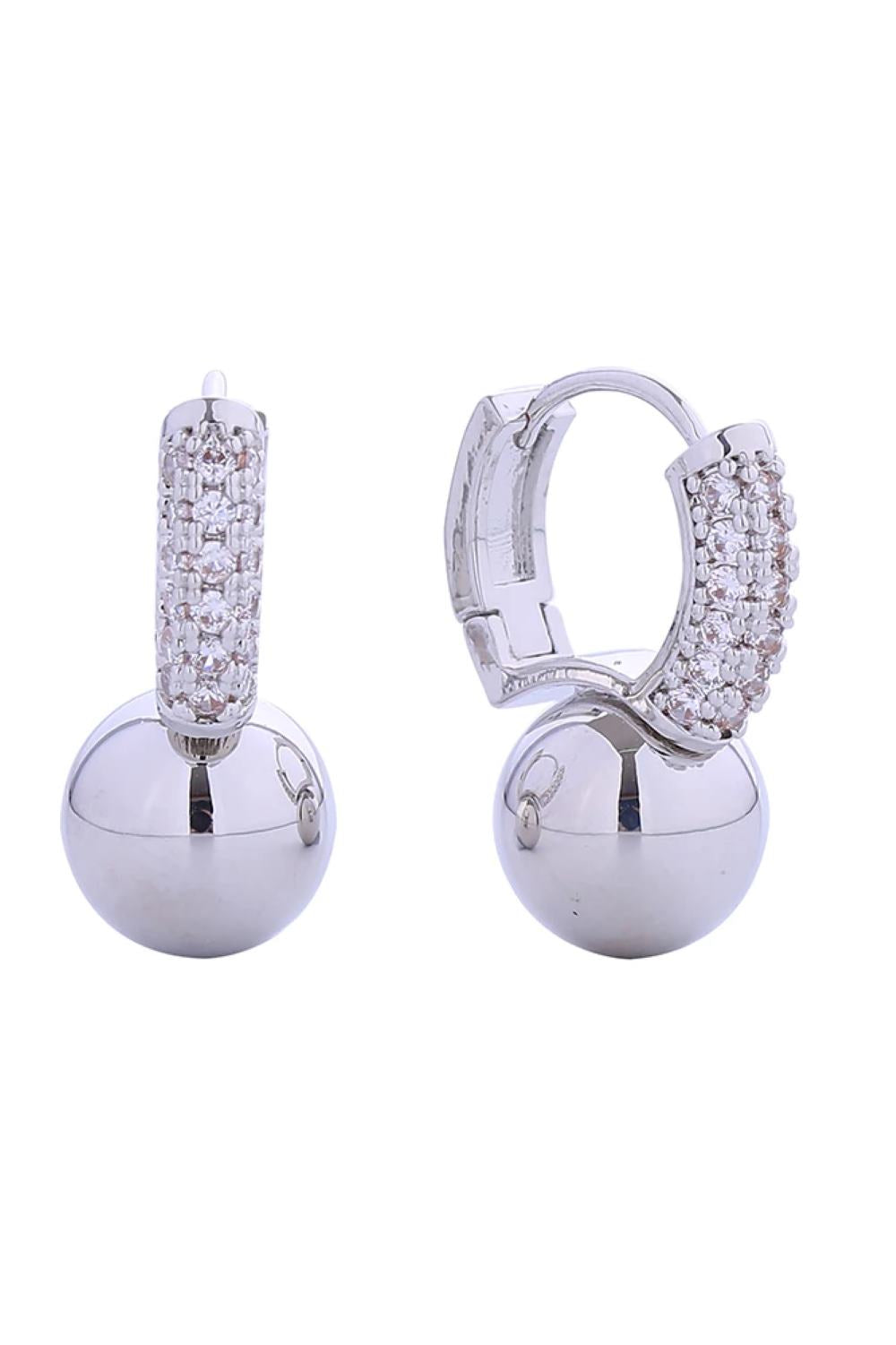14K Ball Drop Pave CZ Huggie Earrings