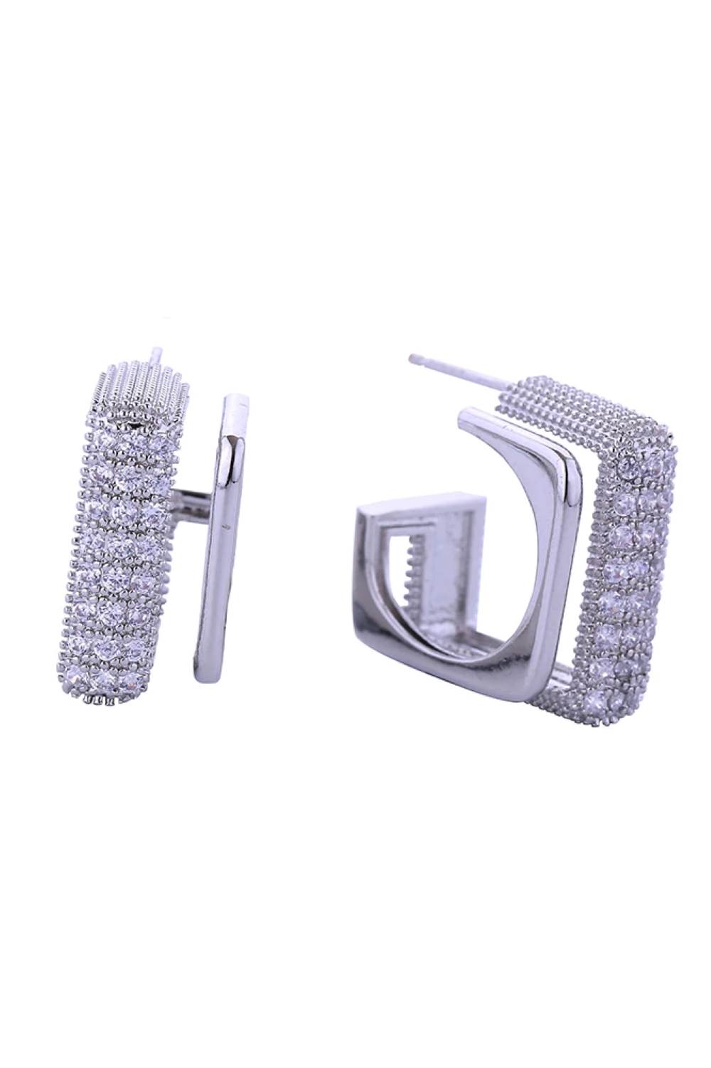 14K Bold Square Pave CZ Post Earring