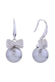 14K Bow Pearl Drop Post Earrings