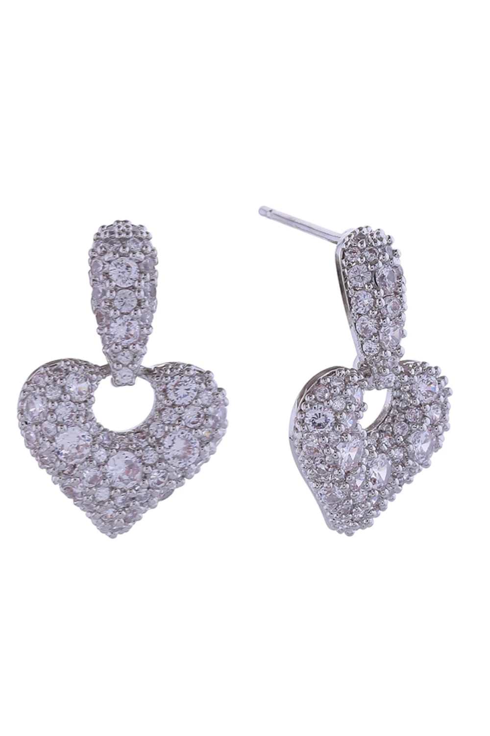 14K Cluster CZ Heart Drop Post Earrings