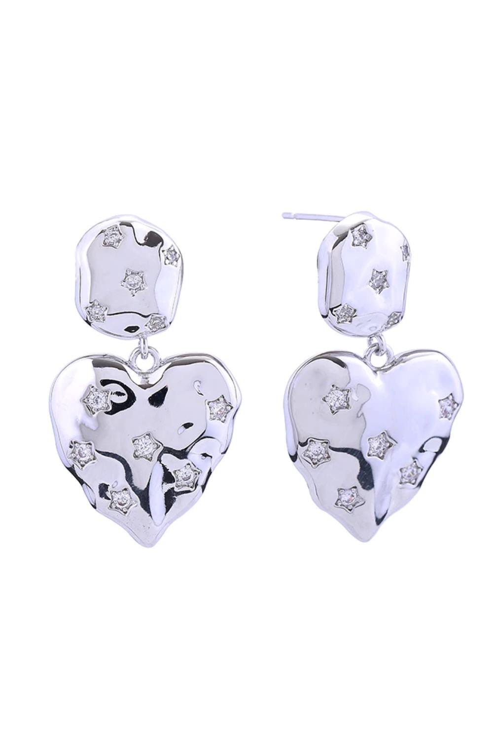 14K Crinkle Heart Pave CZ Post Earring