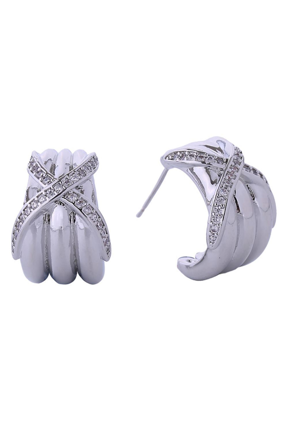 14K Crossover Pave CZ Post Earrings
