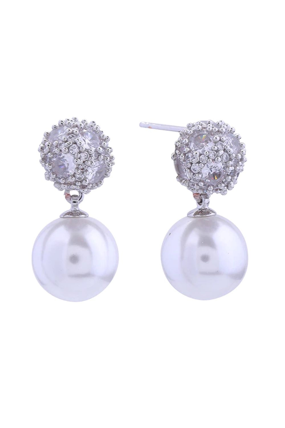 14K Crystal Top Pearl Drop Post Earrings