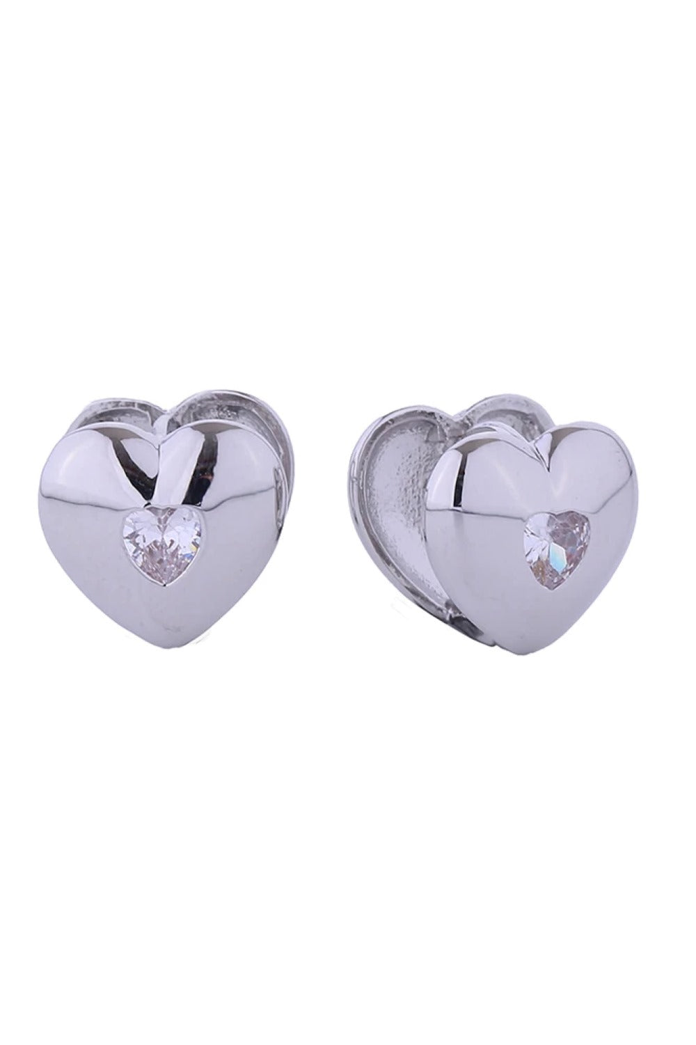 14K Double Heart Huggie Earrings