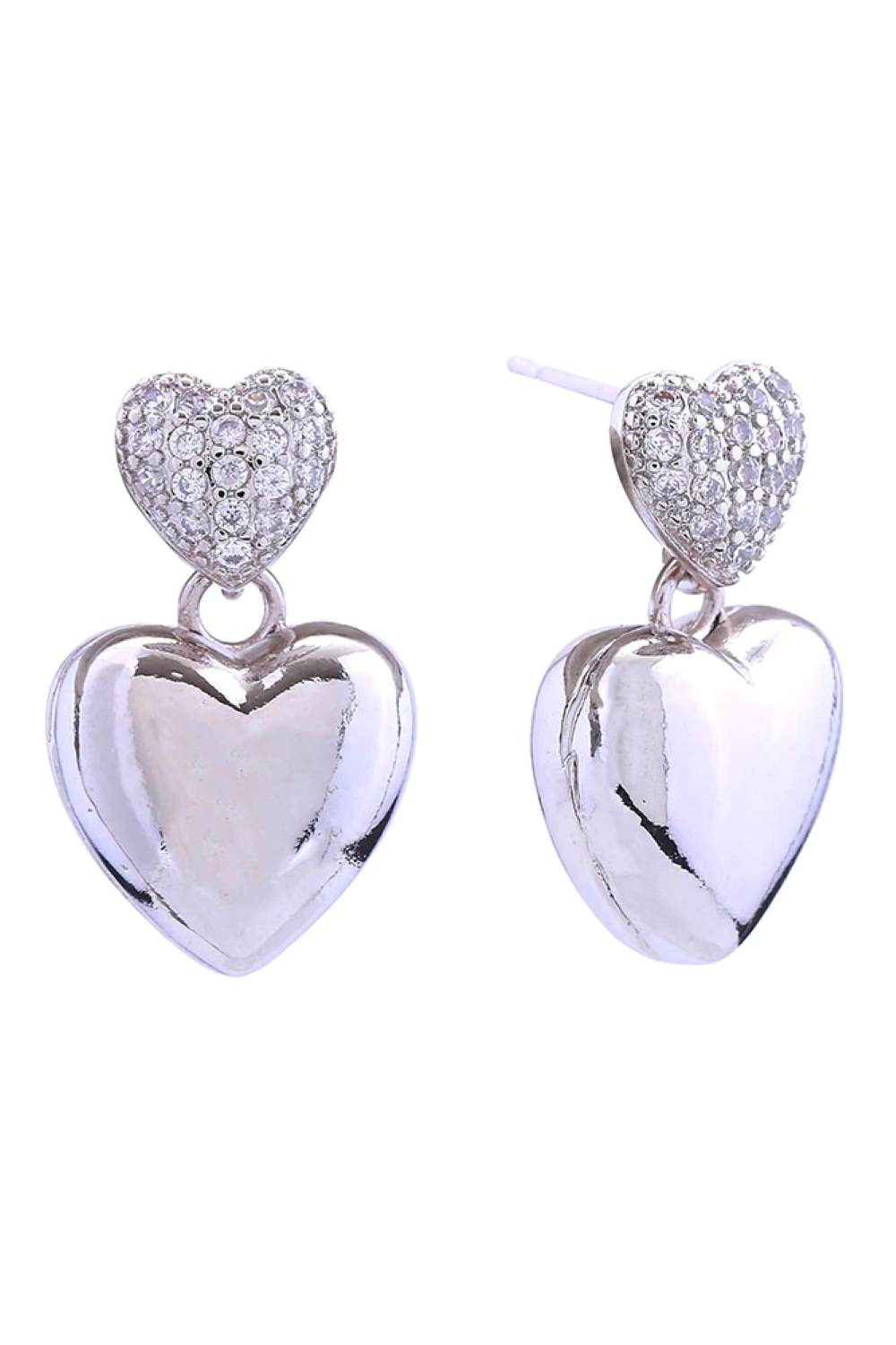 14K Double Heart Pave Post Earring