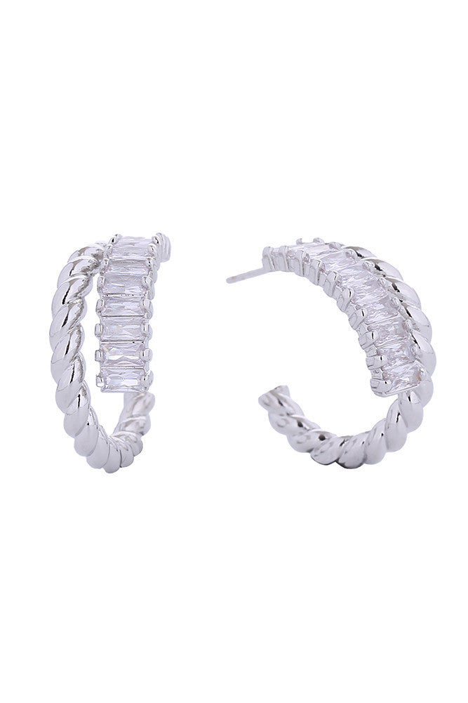 14K Duo Swirl Pave CZ Hoop Earrings