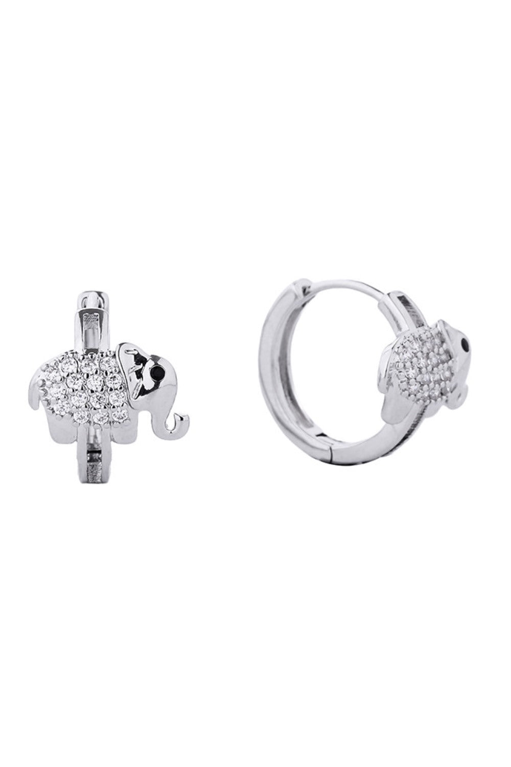 14K Elephant Shape Huggie Hoop Cz Paved Earring