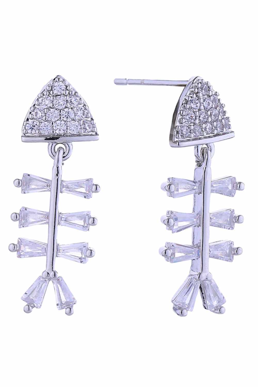 14K Fish Bone Pave CZ Post Earring