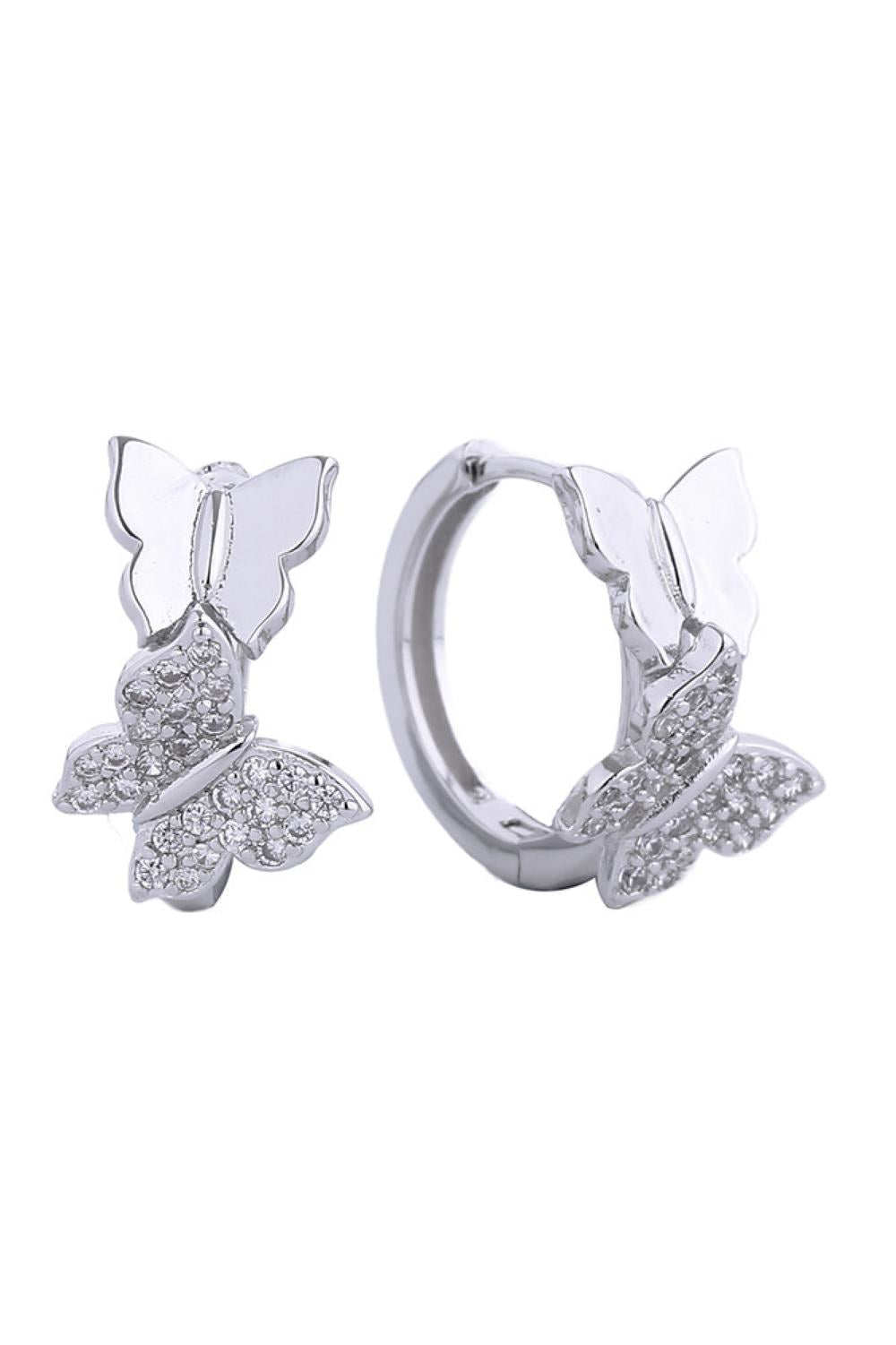 14K Gold/White Dipped Huggie Hoop Cz Paved Earring