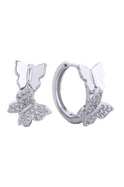 14K Gold/White Dipped Huggie Hoop Cz Paved Earring