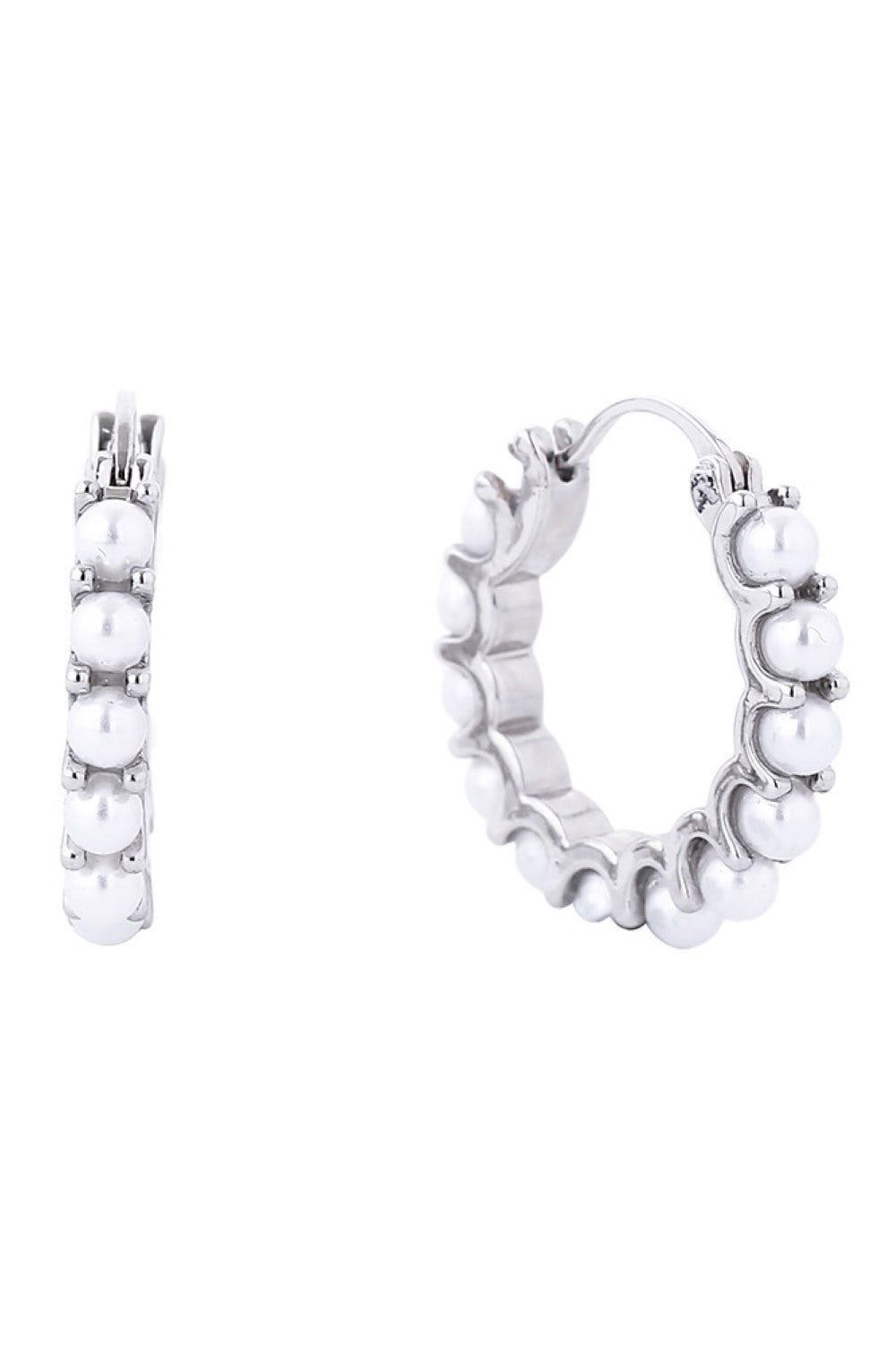 14K Gold/White Dipped Pearl Pin Catch Hoop Earring