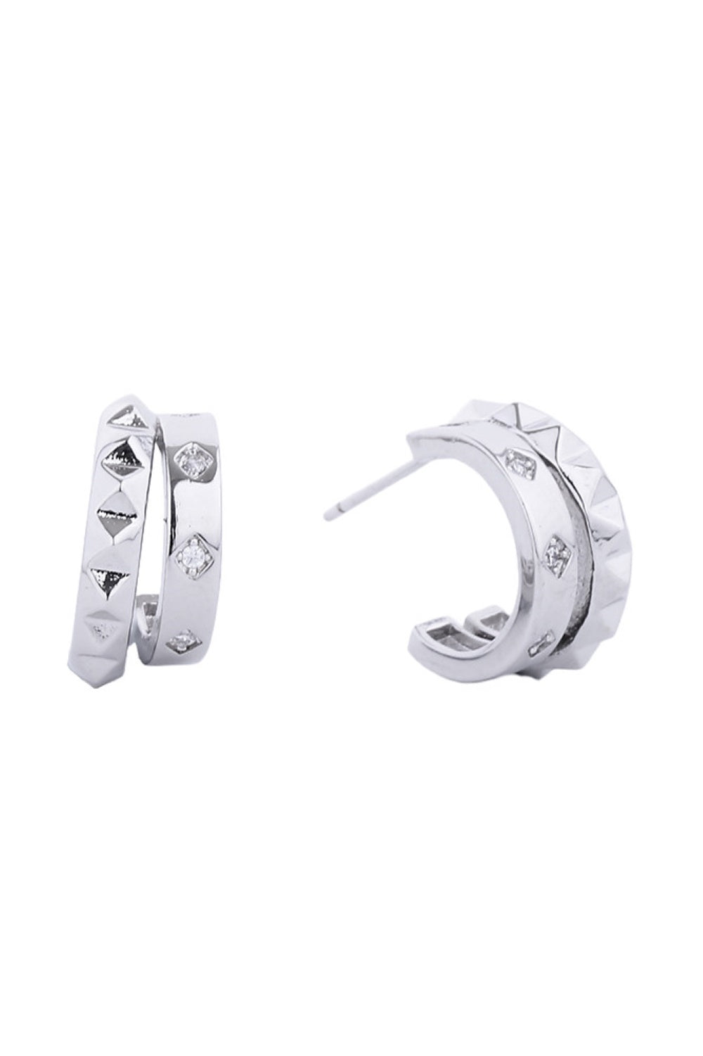 14K Gold/White Dipped Post Earring Cz Paved