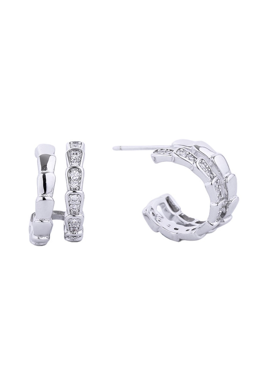 14K Gold/White Dipped Post Hoop Cz Paved Earring