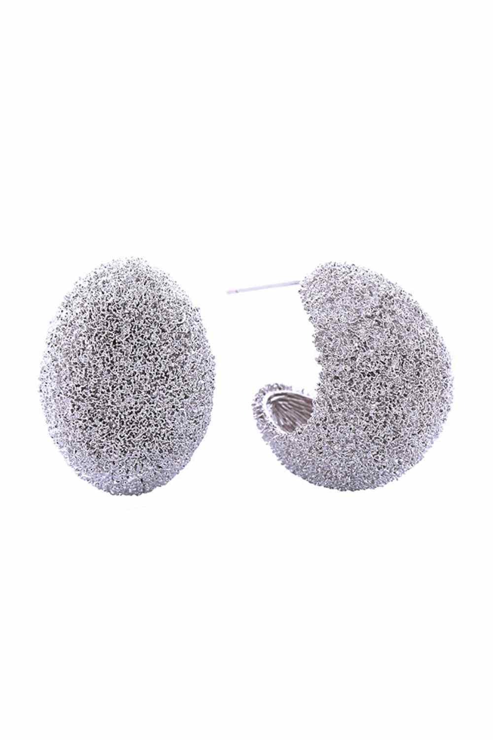 14K Grain Texture Crescent Post Earrings