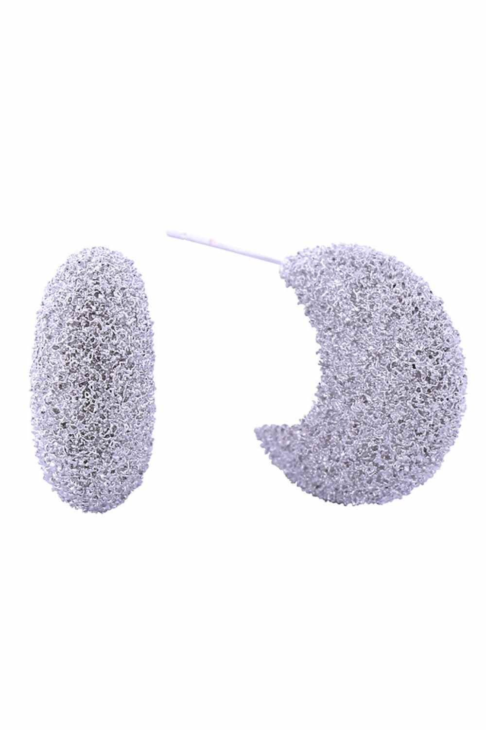 14K Grain Texture Moon Post Earrings