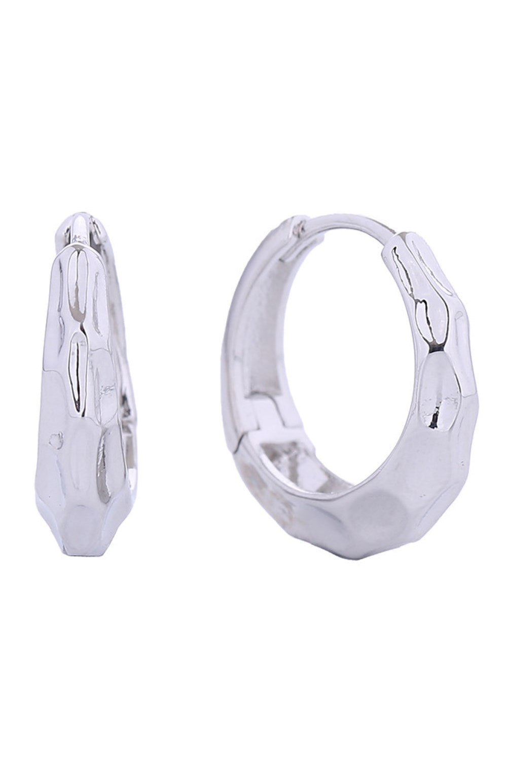 14K Hammered Hoop Huggie Earrings