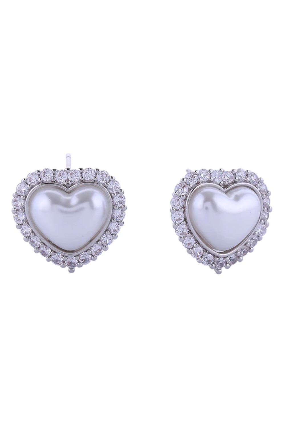 14K Heart Pearl Pave CZ Post Earrings
