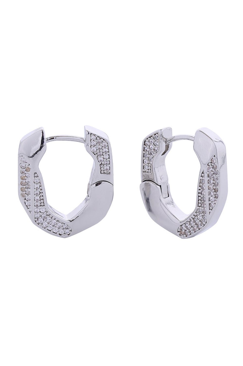 14K Heptagon Pave CZ Huggie Earrings