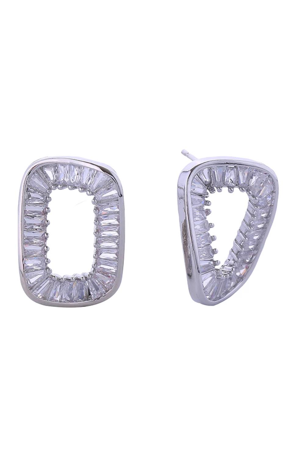 14K Hollow Oval Pave CZ Post Earring