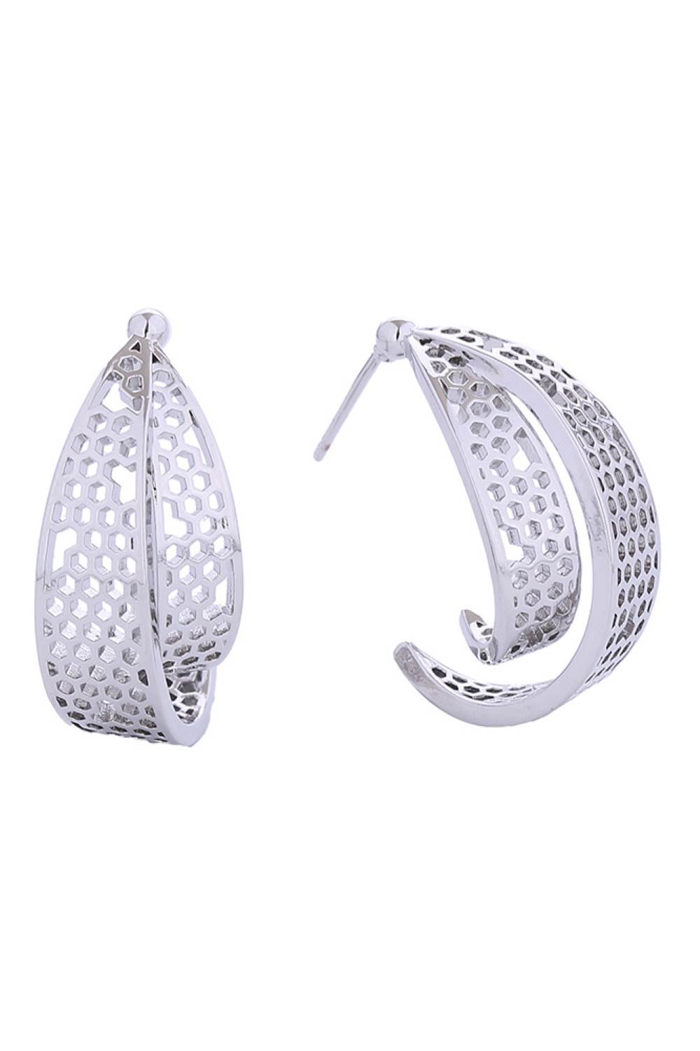 14K Honeycomb Hoop Post Earrings