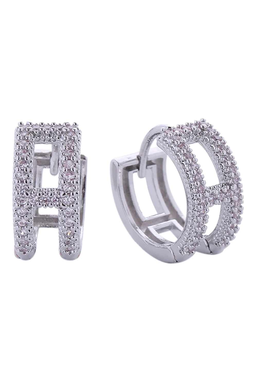 14K Initial H Pave CZ Huggie Earrings