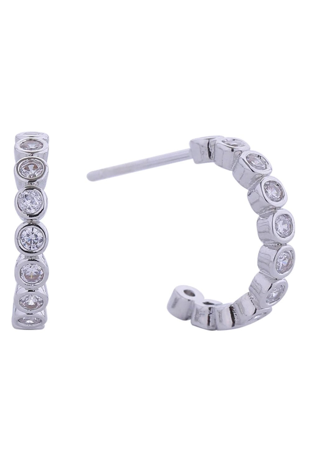14K Link Round CZ Hoop Post Earring