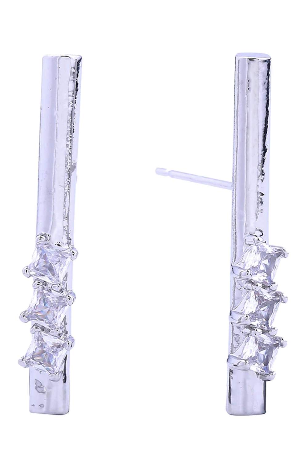 14K Long Bar Pave CZ Post Earring