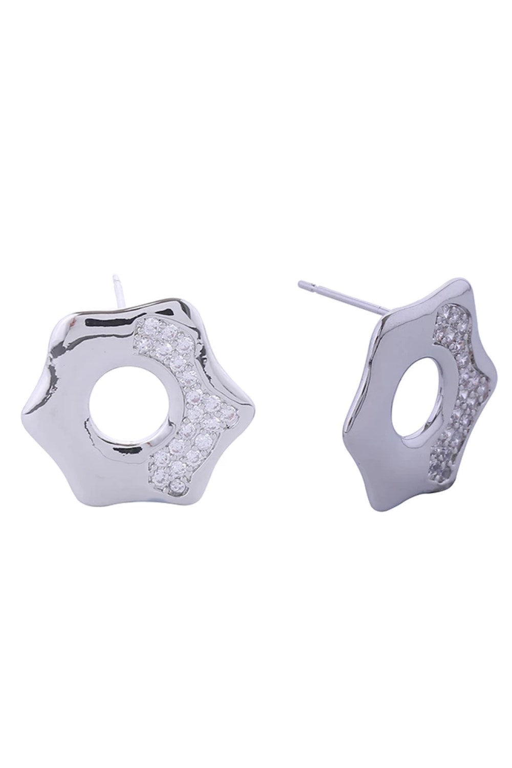 14K Octagon Pave CZ Post Earring