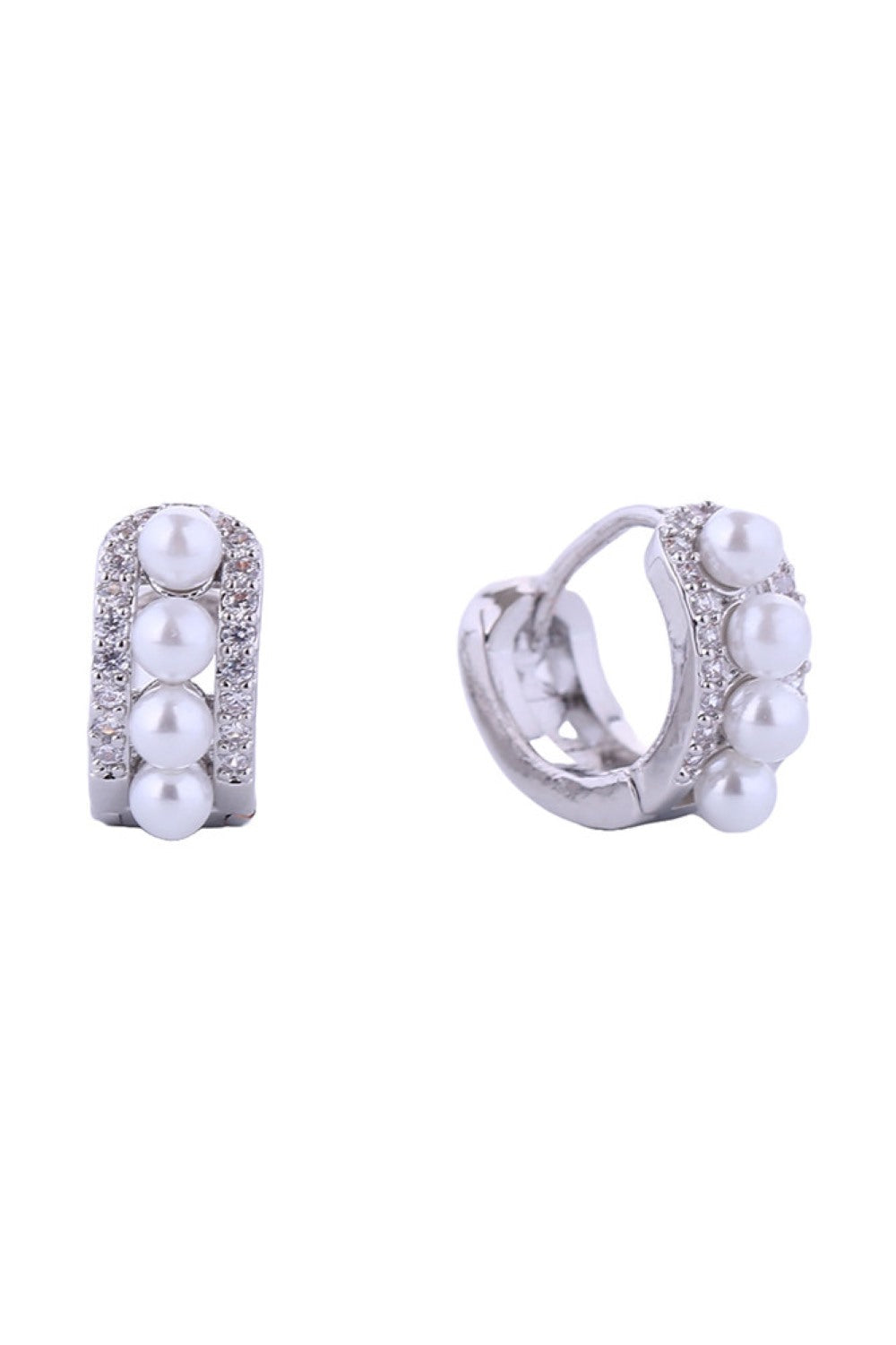 14K Pearl Eternity Huggie Earrings