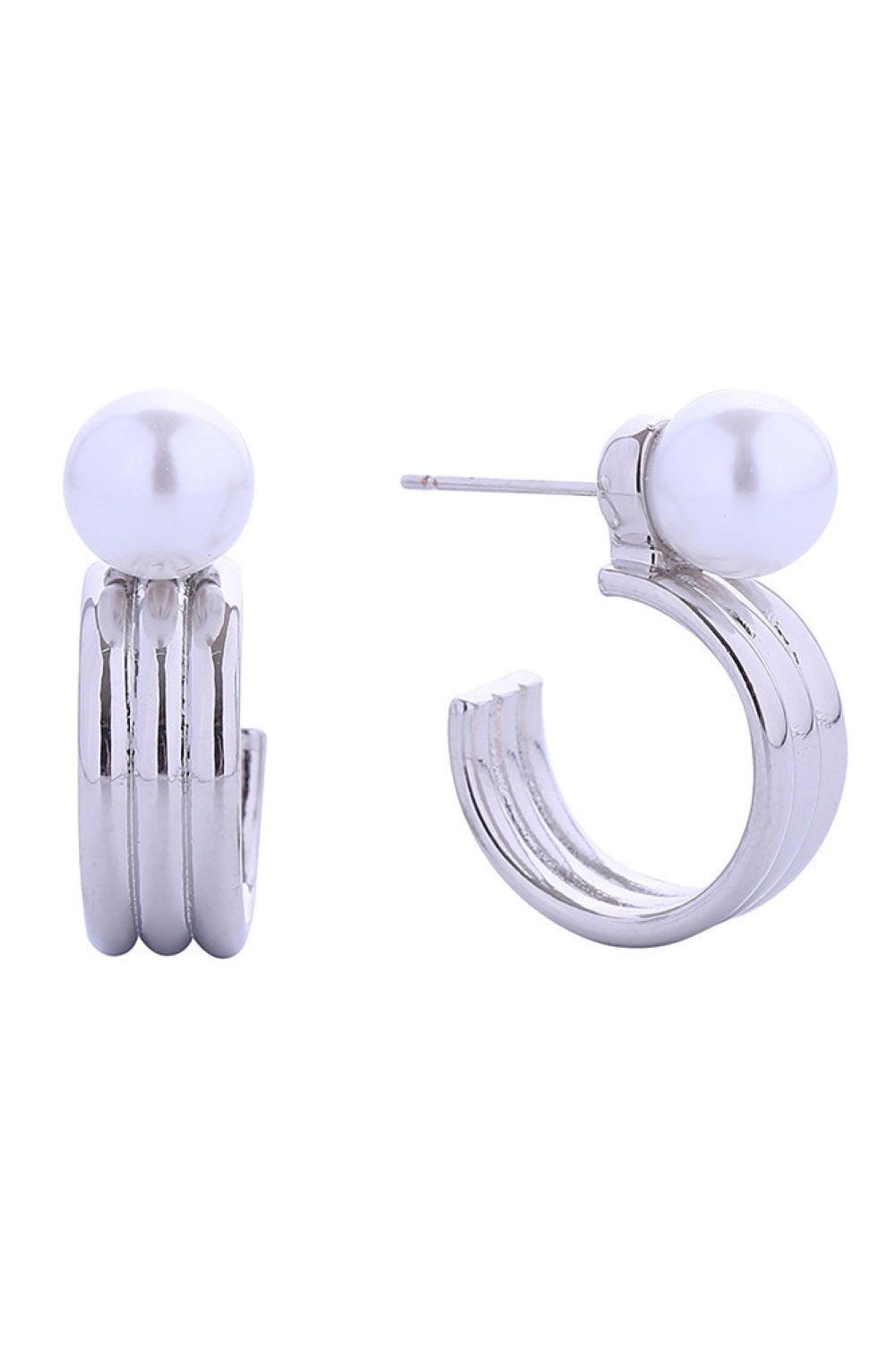 14K Pearl On Hoop Post Earrings