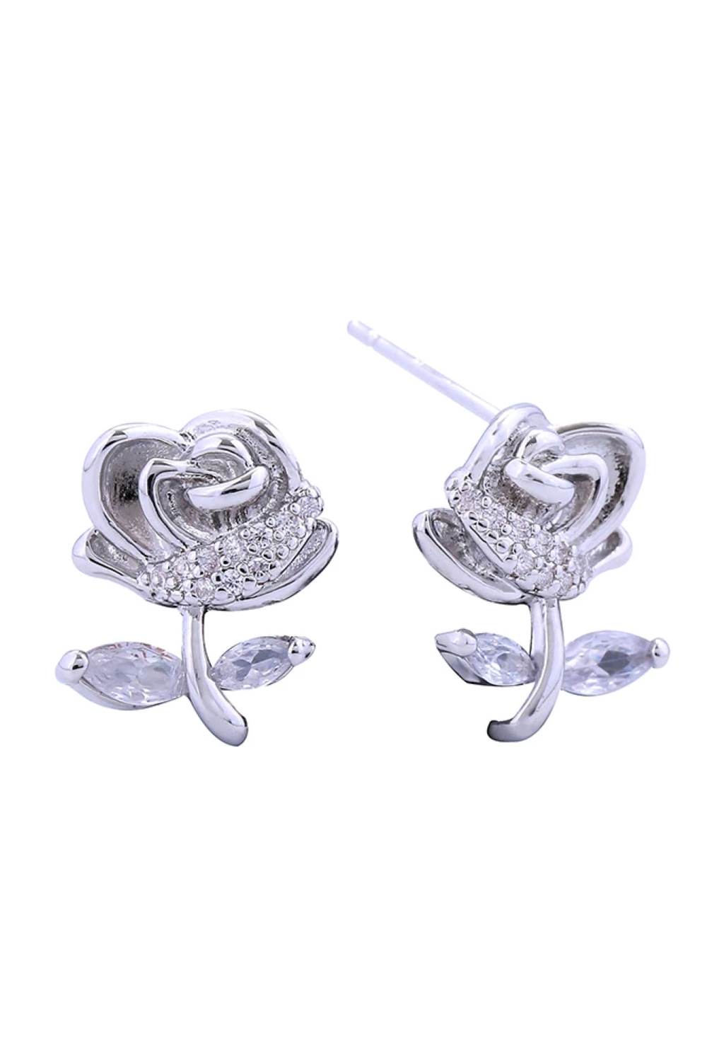 14K Rose Romance Pave CZ Post Earring